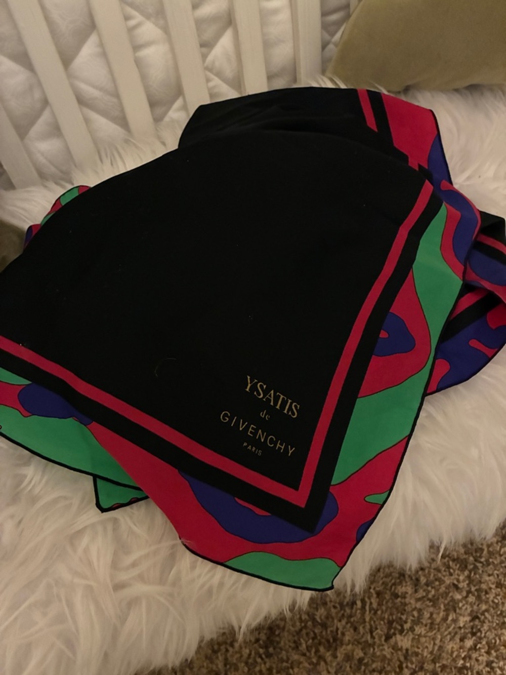 Vintage & Rare 1980s 'Ysatis de Givenchy' Paris Crepe Silk Scarf - Picture 8 of 11